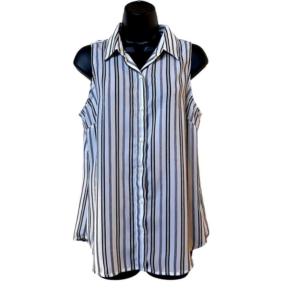 Banana Republic Factory blue striped sleeveless blouse Small classic